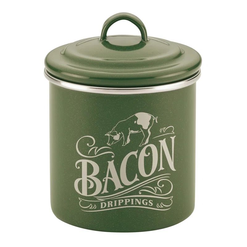 Basil Green Enamel Steel Bacon Grease Jar with Lid