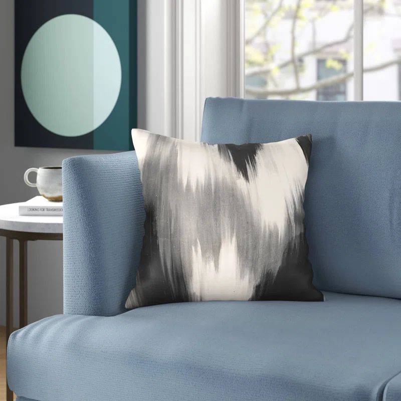 Gray and White Polyester Ikat Square Throw Pillow 16" x 16"