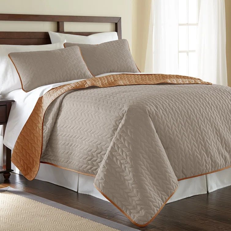 Blush & Silver Leaf Modern Microfiber Queen Bedspread Set