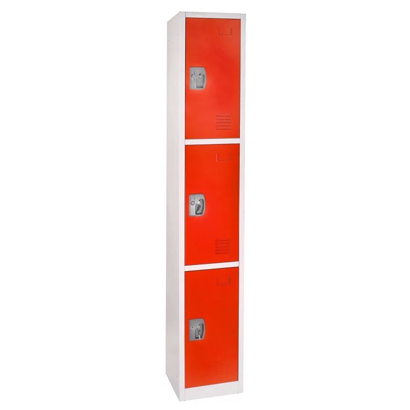 Red Steel 72" Freestanding Office Locker with 3 Compartments
