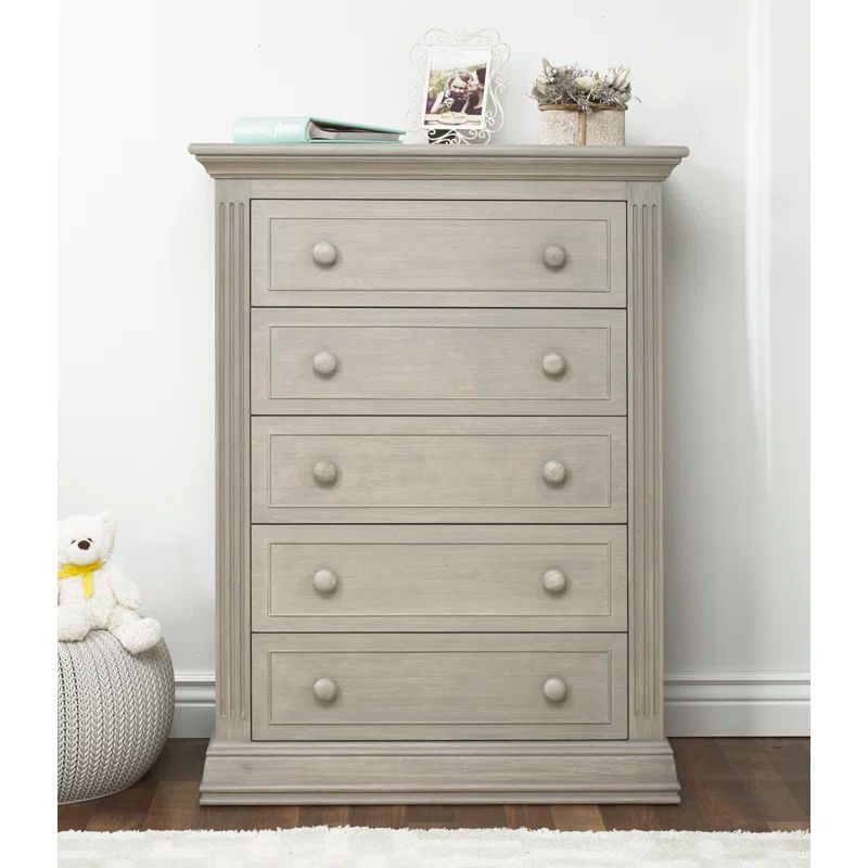 Heritage Fog Poplar Wood 5-Drawer Nursery Chest