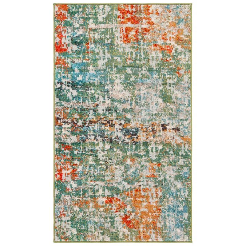 Green and Beige Abstract Hand-knotted Round Rug