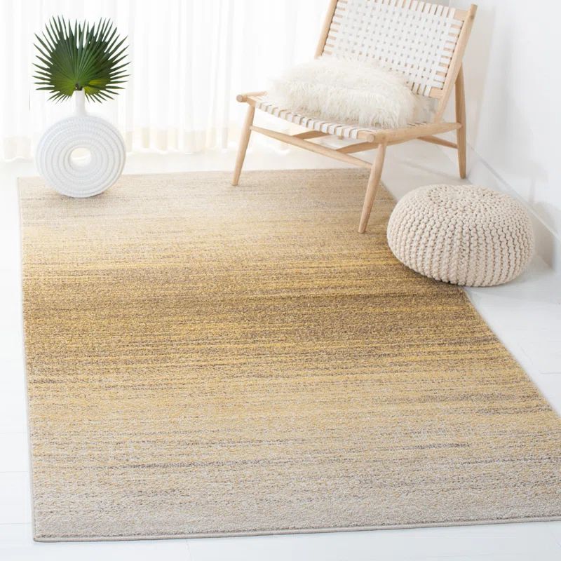 Gold and Ivory Hand-Knotted Synthetic Rectangular Rug, 3' x 5'