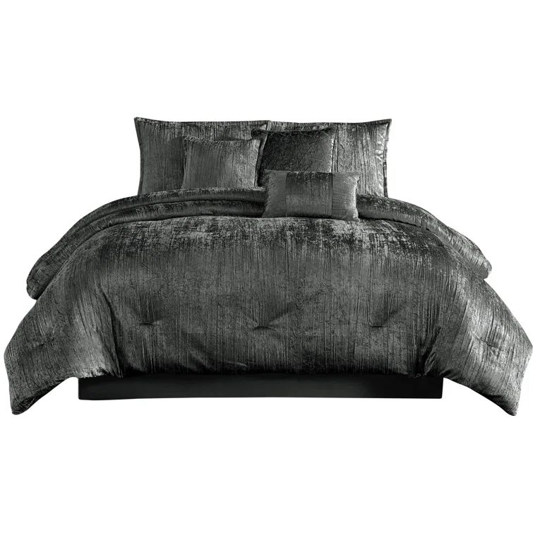 Gray Velvet Queen Comforter Set with Six Pieces