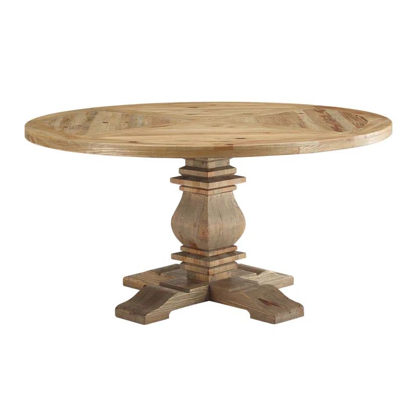 59" Round Reclaimed Pine Wood Dining Table with Pedestal Base