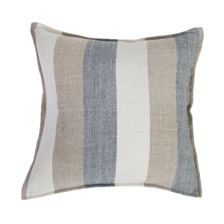 Monterey Coastal Striped Linen Square Throw Pillow