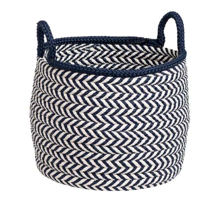 White and Navy Chevron Patterned Round Polypropylene Storage Basket