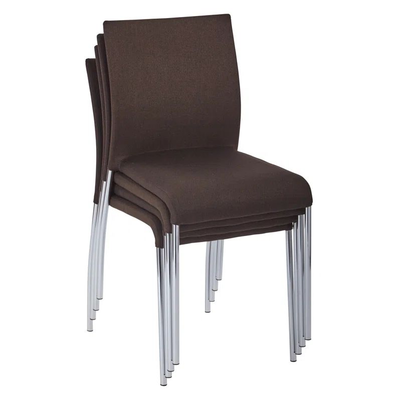 Chocolate Fabric and Metal Stackable Chairs, Set of 4