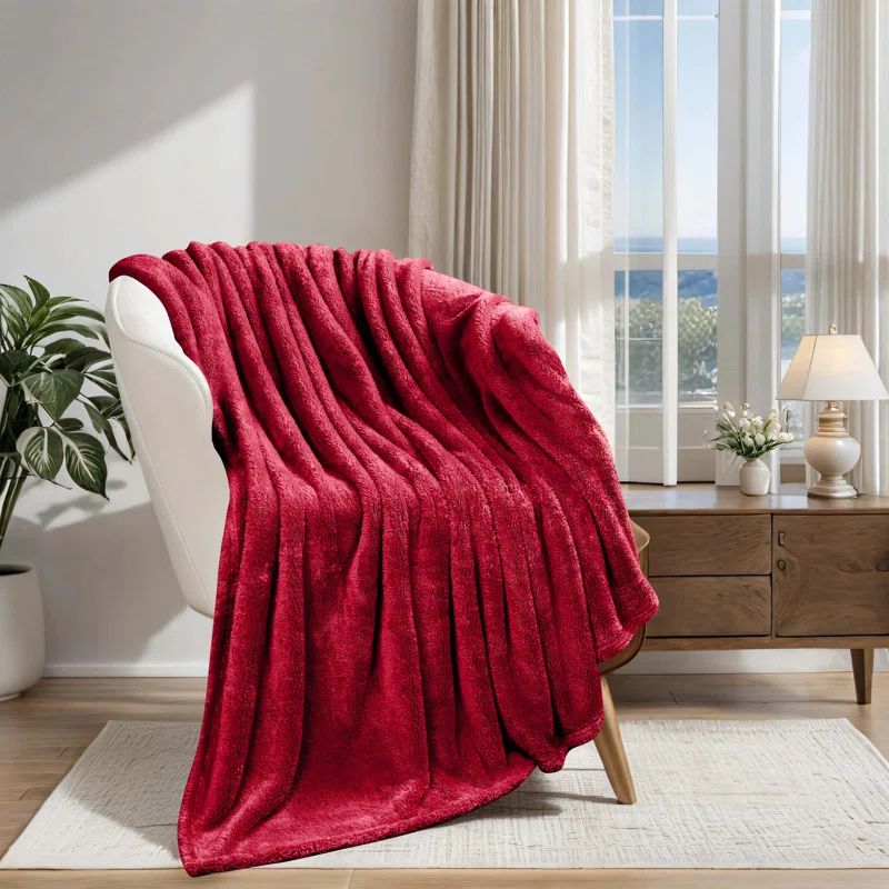 Ultra-Soft Red Fleece Reversible Throw Blanket