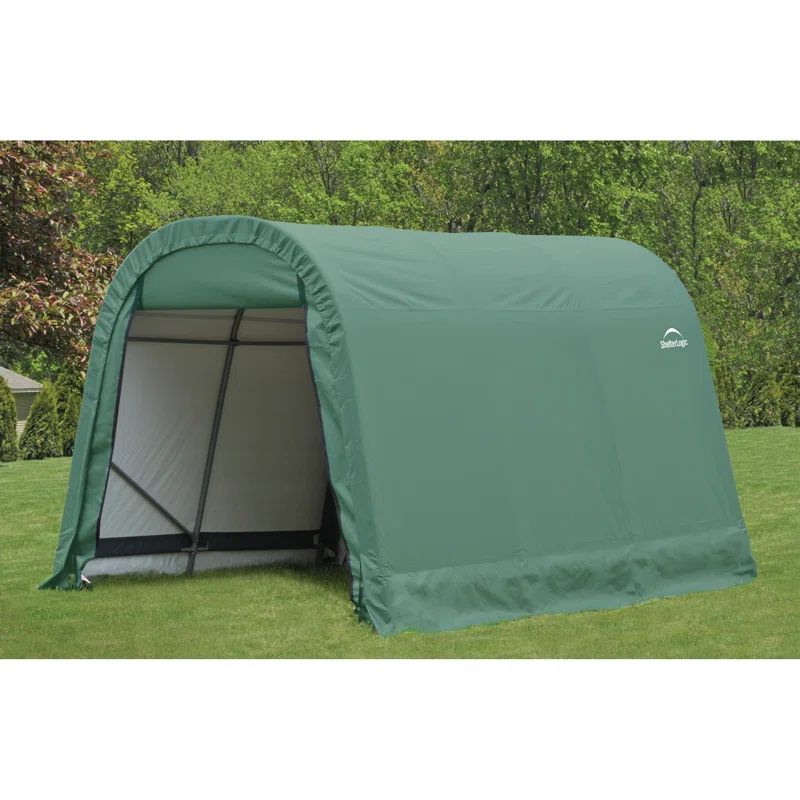 Green Polyethylene Portable Round Garage with Zippered Doors