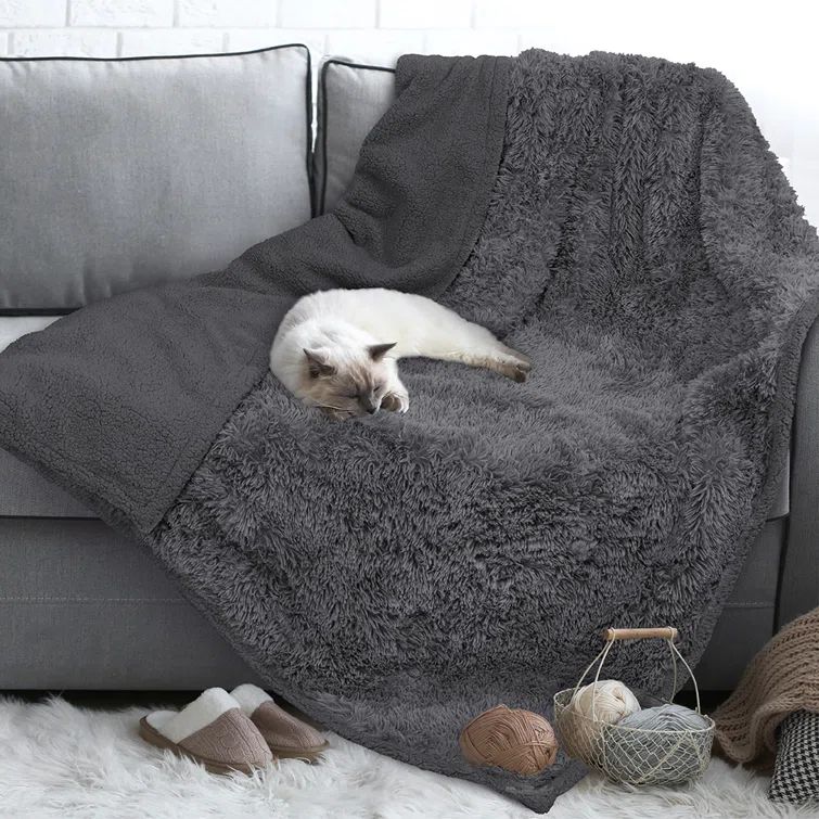 Medium Gray Waterproof Sherpa Fleece Dog Blanket