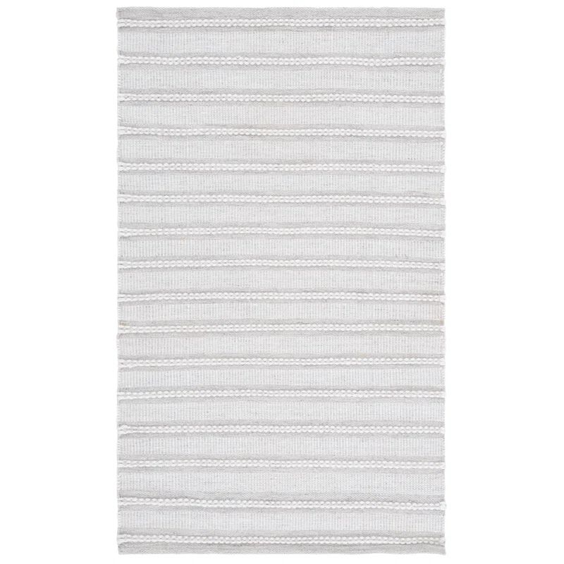 Handmade Light Grey and Ivory Synthetic Flat Woven Area Rug