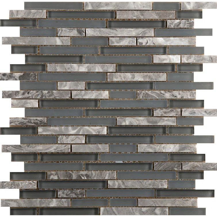 Gray Glass and Stone Blend Linear Mosaic Wall Tile