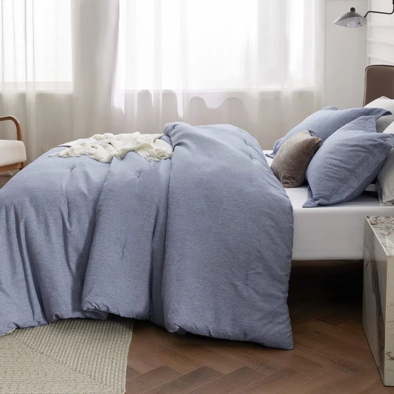 Queen Size Blue Microfiber Comforter Set with Pillow Shams