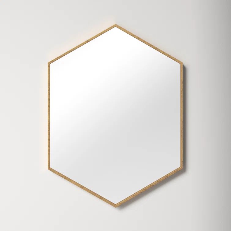 Antique Gold Hexagon 31" Metal Wall Mirror