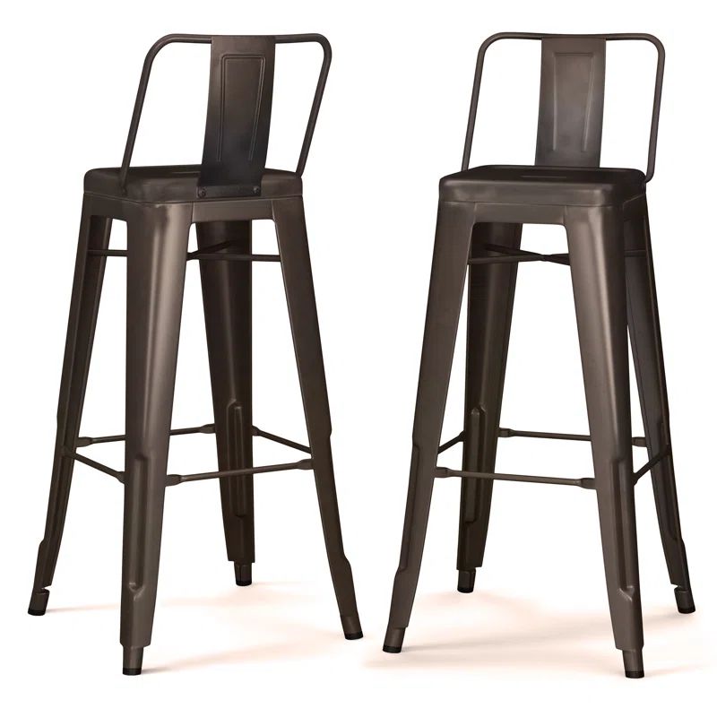 Rayne 30" Gun Metal Grey Industrial Metal Bar Stool Set