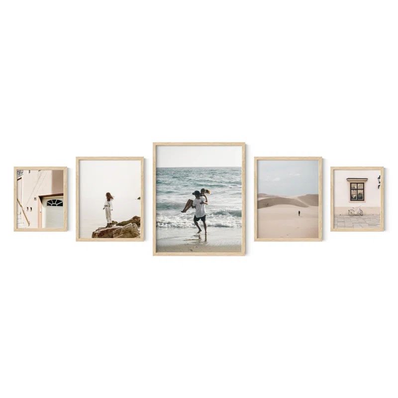 Natural Wood Wall Mounted Picture Frame Set with Textured Finish
