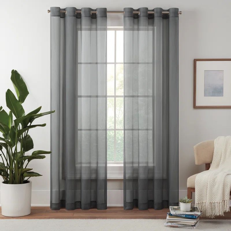 Gray Sheer Voile Grommet Blackout Curtain Panel, 59" x 95"
