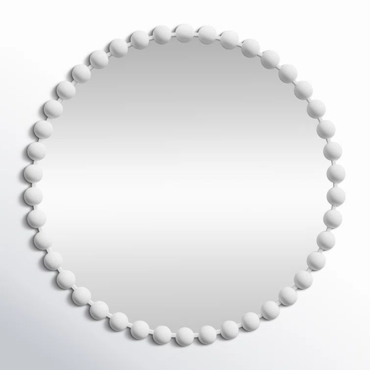 Elegant Marlowe 36" Round White Beaded Wall Mirror