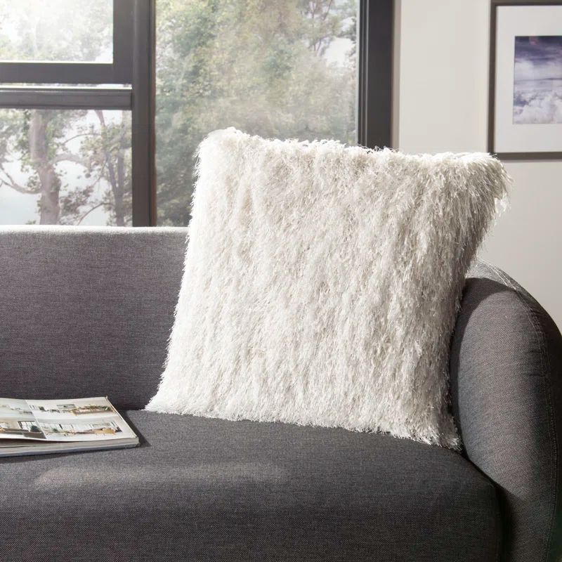 20'' Off-White Shag Plush Decorative Pillow