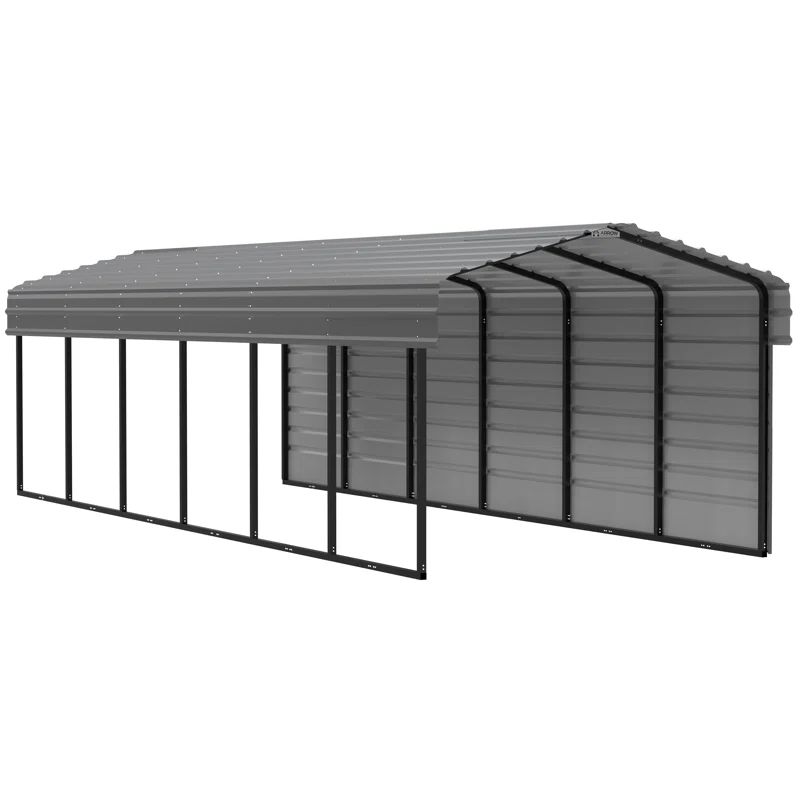 Charcoal Galvanized Steel Carport Kit with 1-Sided Enclosure, 10' x 29' x 7'