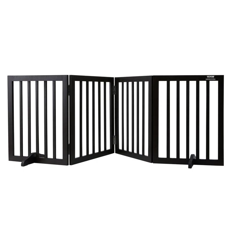 80.3" Wide Black Solid Wood Freestanding Pet Gate