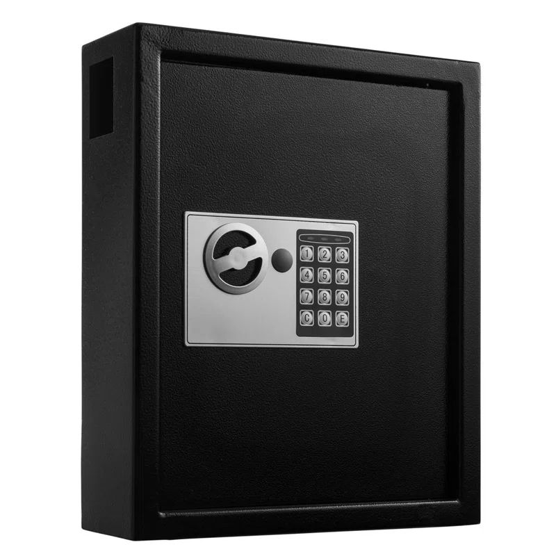 Black Steel Wall-Mount Digital Key Cabinet with 40 Hooks