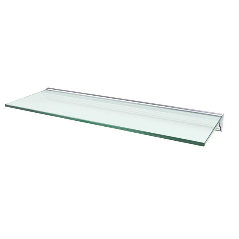Opaque Tempered Glass Floating Wall Shelf with Silver Bracket, 12" x 36"