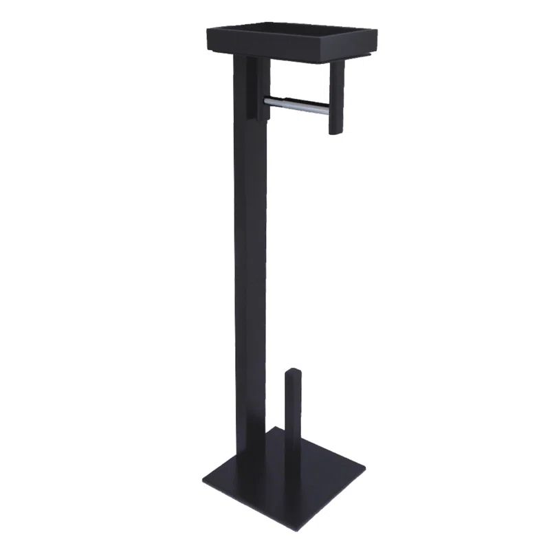 Matte Black Iron Freestanding Toilet Paper Holder with Storage Shelf