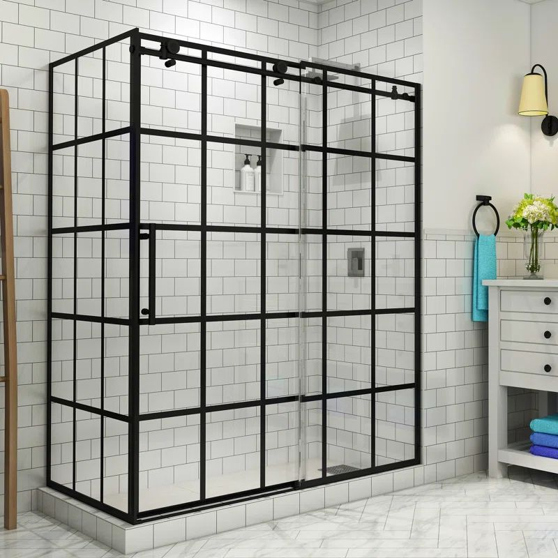Kamaya Matte Black Frameless Sliding Shower Enclosure