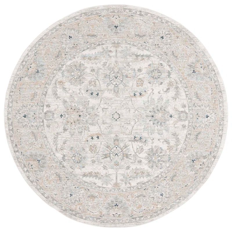 Ivory and Gold Round Hand-knotted Synthetic Rug