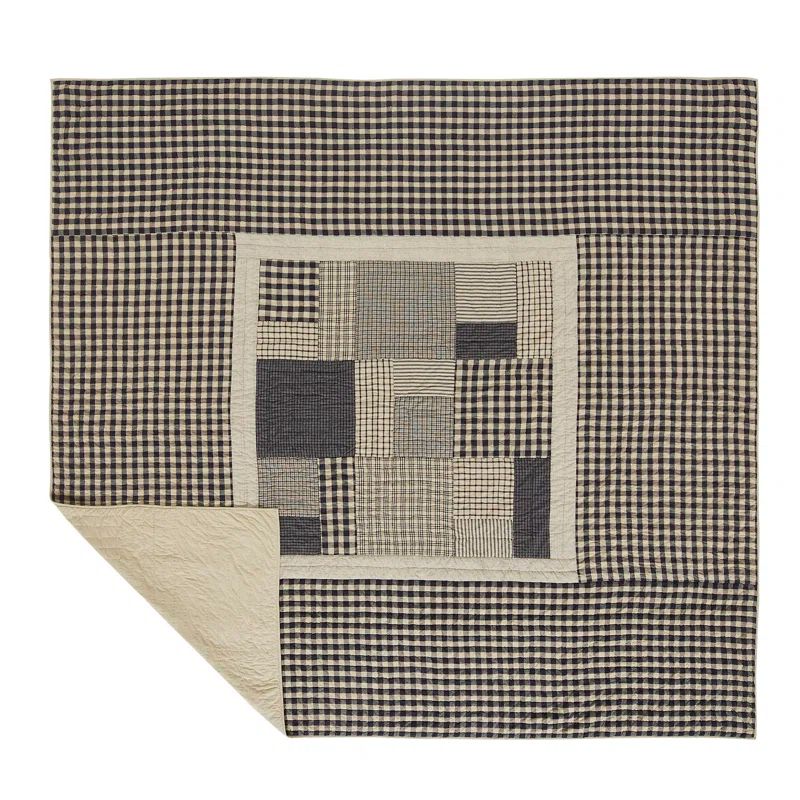 Navy Cotton Reversible King Quilt with Patchwork Design
