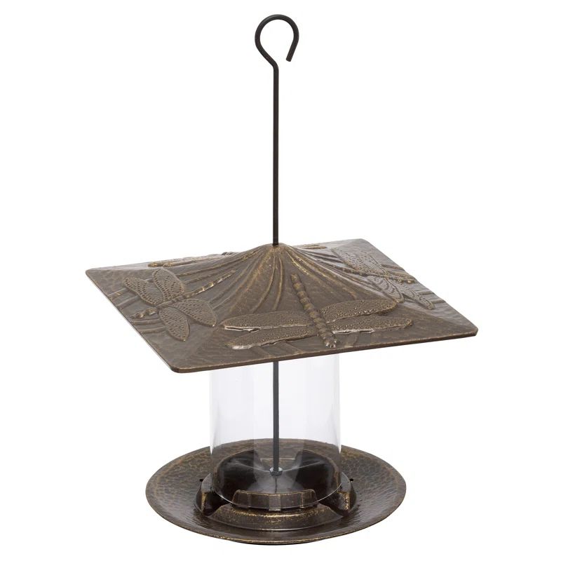 French Bronze Hanging Metal and Wood Squirrel Resistant Tube Bird Feeder