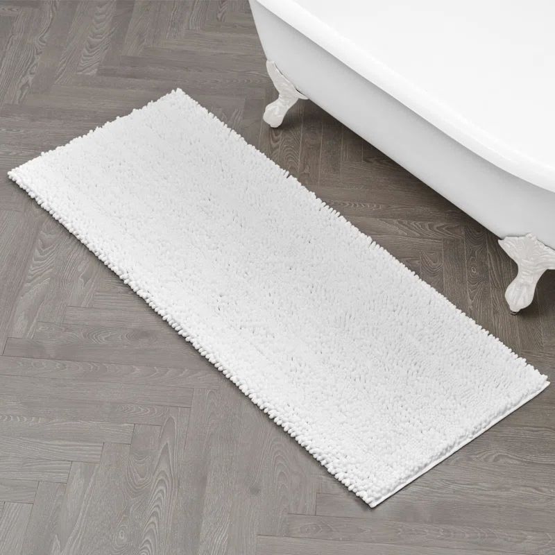 White Chenille Non-Slip Bath Mat with TPR Backing, 24" x 60"