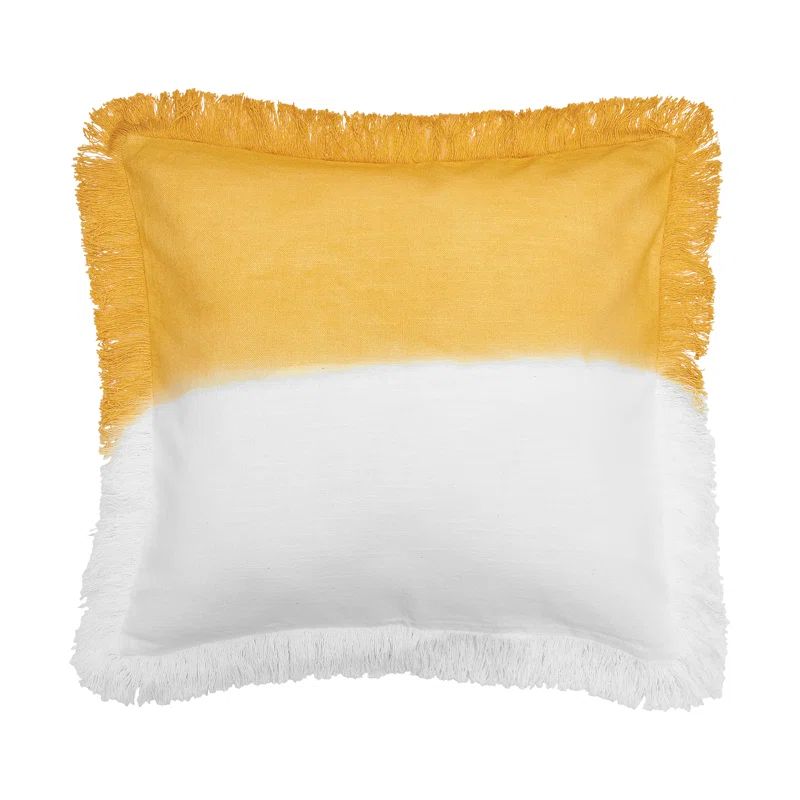 Aster Ochre and White Hand-Dyed Fringe Throw Pillow