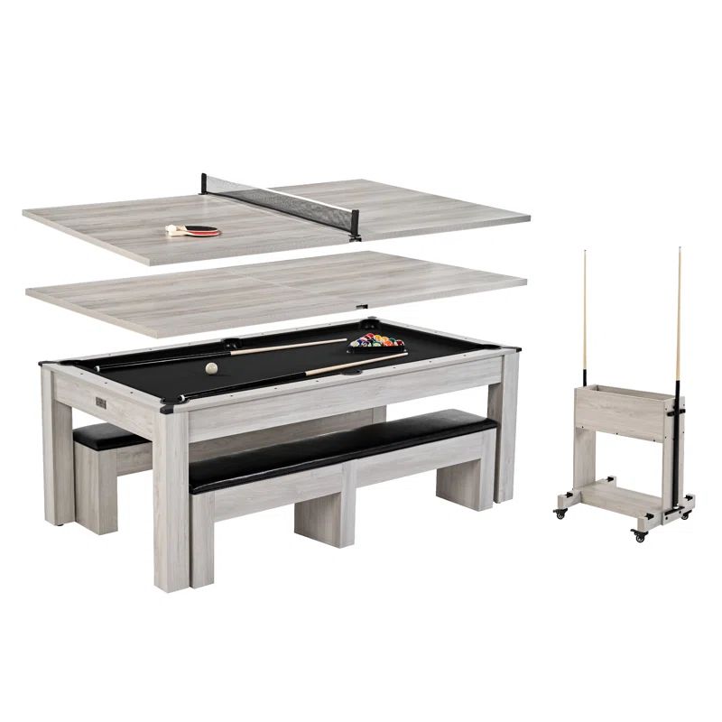 Monteray 7' Gray Wood 3-in-1 Pool, Ping Pong, Dining Table