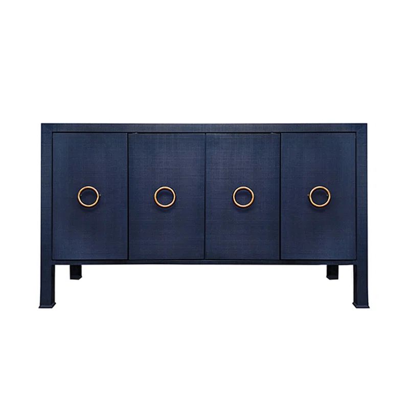 Rue 58'' Navy Linen and Brass Four Door Buffet