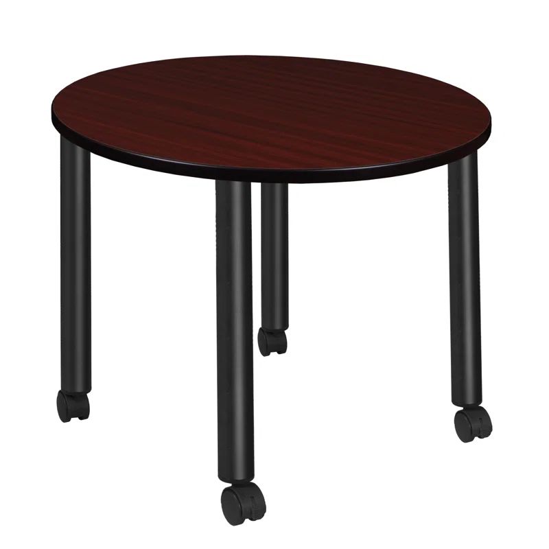 Mahogany and Black Round Mobile Dining Table with Locking Casters