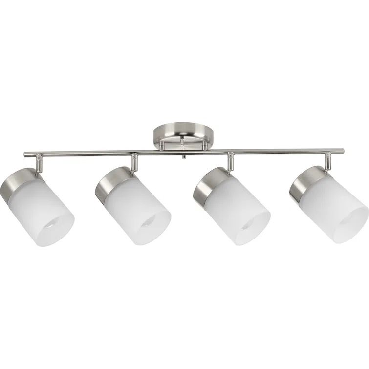 Brushed Nickel Four-Head Multi-Directional Track Light with Frosted Glass Shades