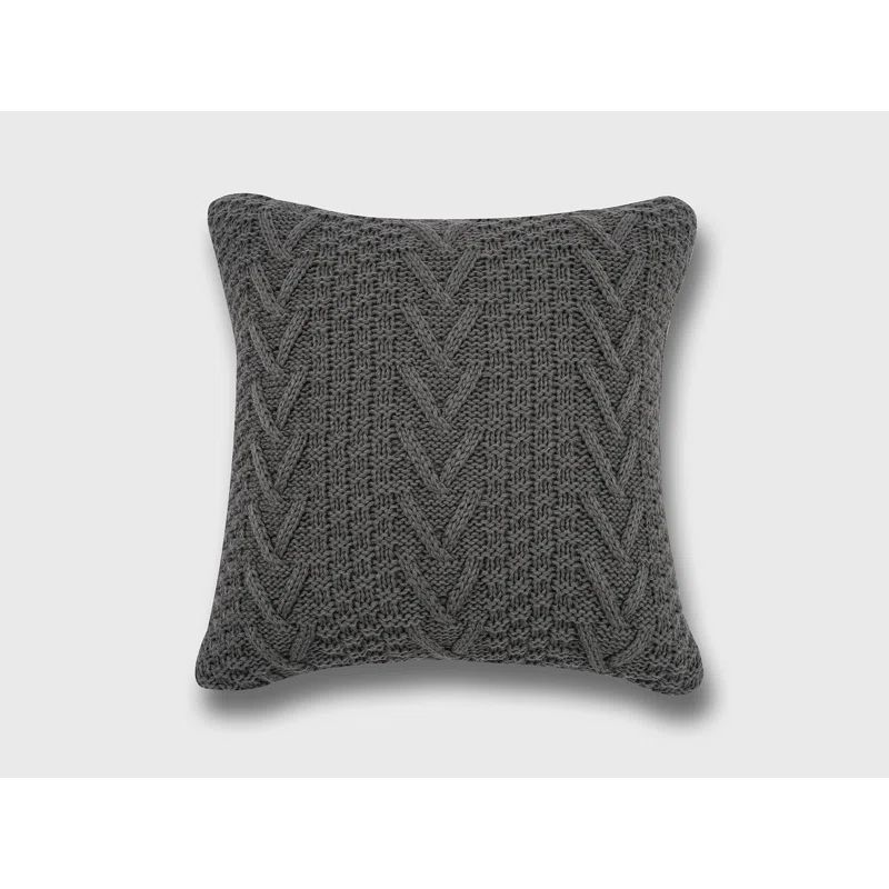 Charcoal Gray Chunky Knit Square Throw Pillow