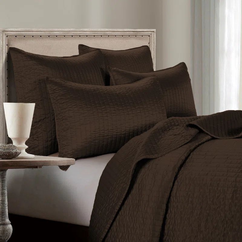 Chocolate Twin Satin Channel Stitch Quilt Set with Pillow