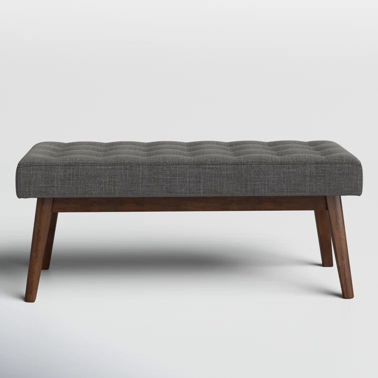 Lucca Mid-Century Button-Tufted Bench in Dark Grey and Walnut