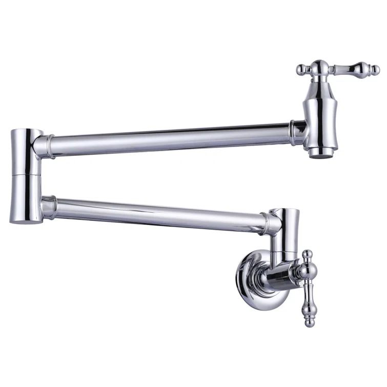 Chrome Wall-Mounted Double Handle Pot Filler Faucet