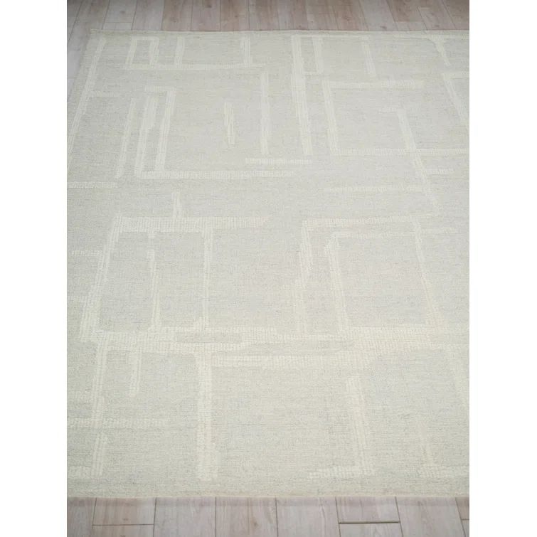 Silver and Ivory Hand Tufted Wool Abstract Rug, 10' x 14'