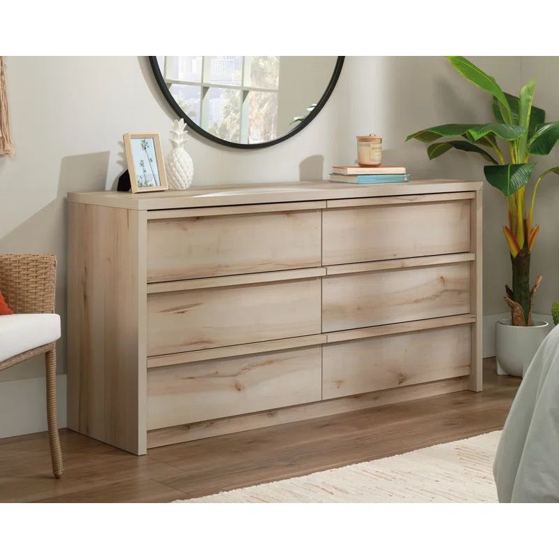 Pacific Maple Mid-Century 6-Drawer Horizontal Dresser
