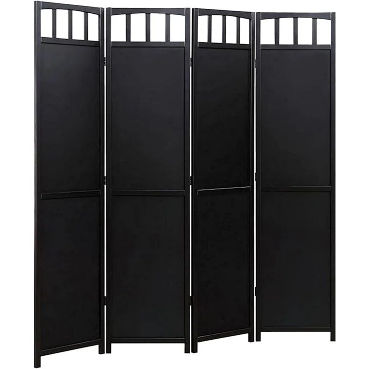 Black Solid Wood 70" Folding Room Divider with 4 Panels
