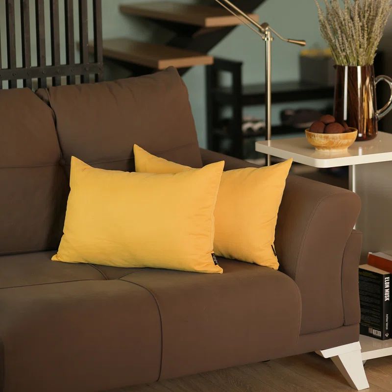 Yellow Polyester Lumbar Pillow Covers Set of 2