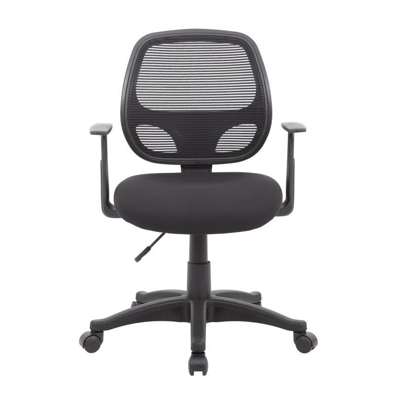 Black Mesh Task Chair with Fixed T-Arms and Lumbar Support