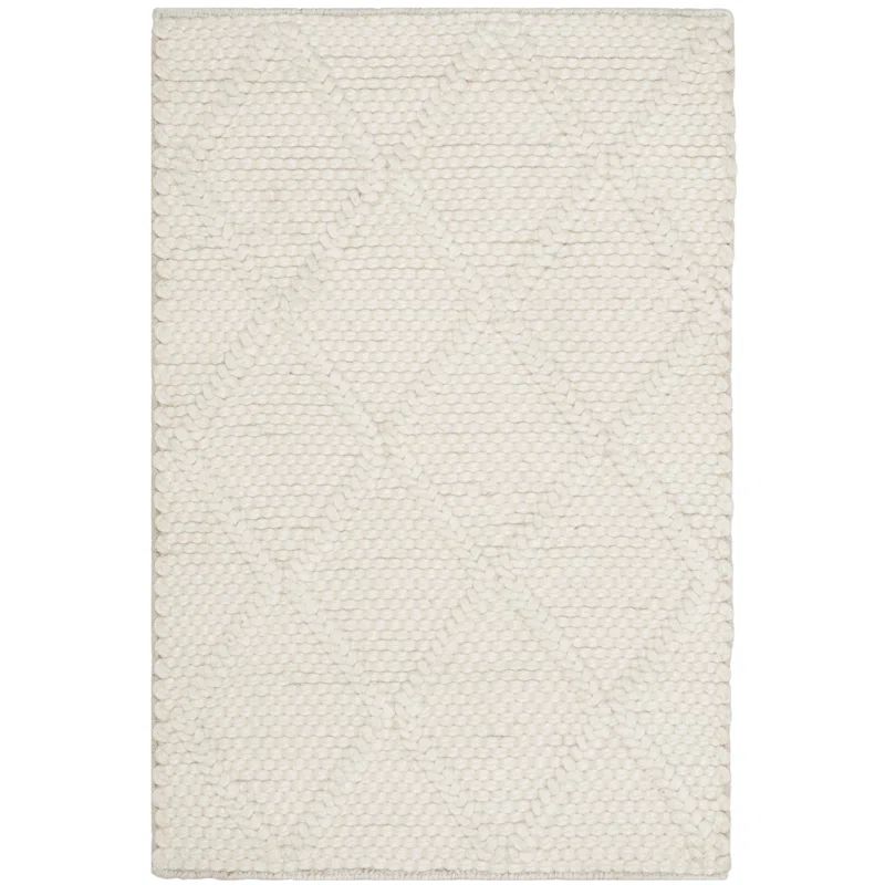 Ivory Diamond Hand-Knotted Wool and Viscose Rug, 6' x 9'
