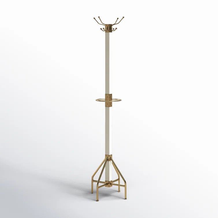 Transitional White Solid Mango Wood and Gold Coat Rack